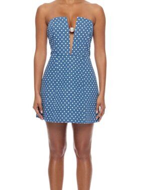 Revolve Denim Polka Dot Semi Mini Dress